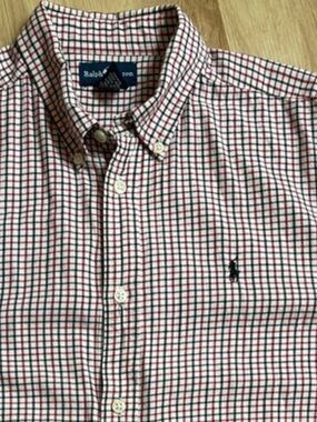 Ralph Lauren vintage boy’s plaid button down shirt white red blue XL preppy